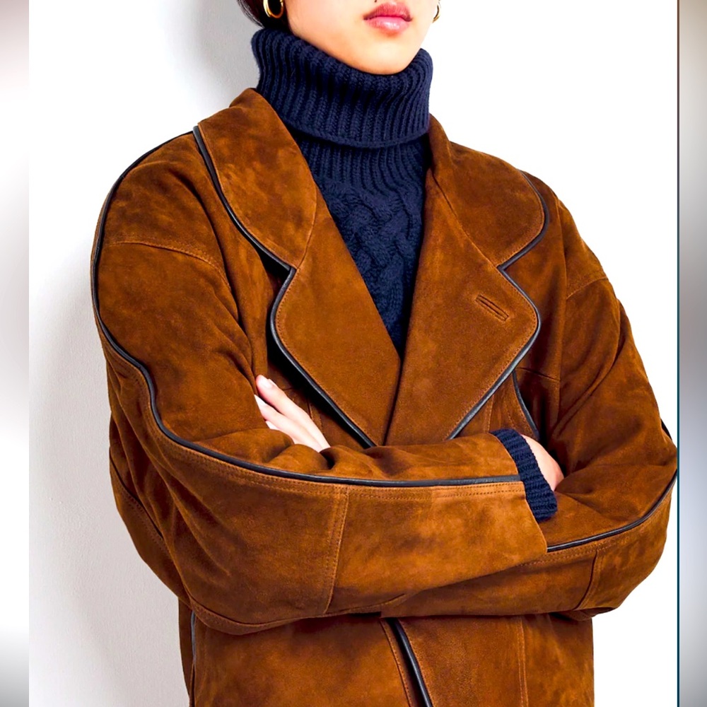 DANIER Suede Black Leather Trims Cropped Jacket Size S|P
